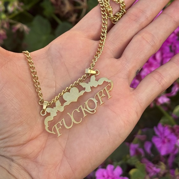 LARGE F OFF charm on 18kt gold plated 17” chain 💫 WATERPROOF - Picture 6 of 8